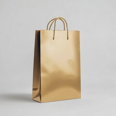 Blank matte gold paper shopping bag for branding mockup. White background. 