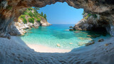 A beautiful beach illustrated in the style of an animated movie, featuring vibrant colors, whimsical elements, and a picturesque landscape that captures the essence of a tropical paradise. This enchan