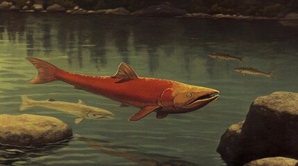 Poster - Salmon Swimming in a River - Wildlife Photography