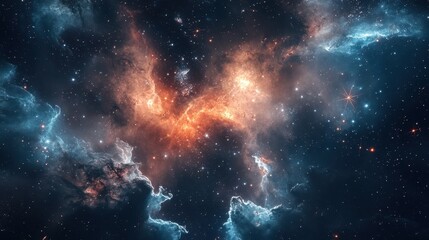 Wall Mural - cosmic nebula with blue and orange glowing clouds