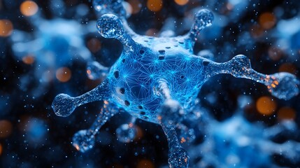 Leinwandbilder - Glowing Neural Network Synaptic Connections in Dynamic Blue and Orange Tones - Abstract Digital of Neurons Firing Electrical Impulses and Signals in a Futuristic Scientific Concept