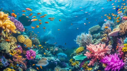 Vibrant coral reef teeming with marine life, showcasing the diversity of underwater ecosystems