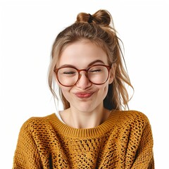 Wall Mural - Woman, portrait and wink with glasses isolated 