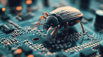 Poster - Insect on circuit board, showcasing technology and nature
