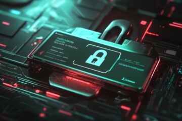 Cybersecurity Interface with Padlock Icon