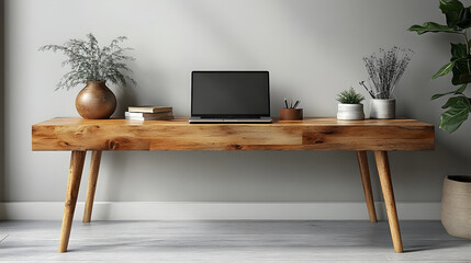 Aufkleber - Sleek and contemporary desk setup featuring a laptop computer on a plain white background,showcasing a minimalist and organized workstation for business or professional use.