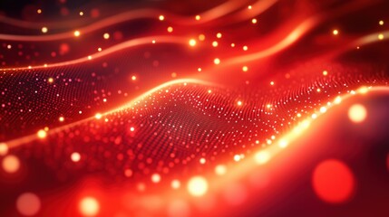 Poster - Abstract red wave patterns with glowing lights