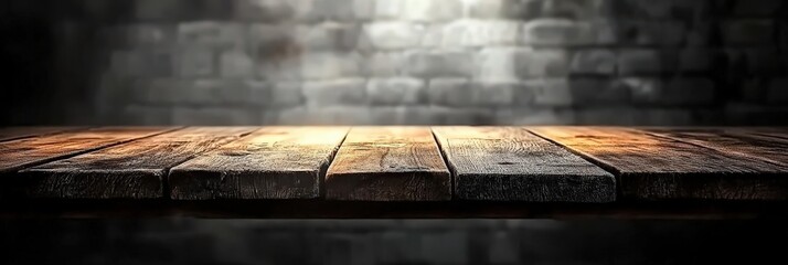 Poster - Empty Wooden Table with Dark Blurred Background