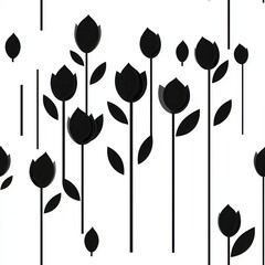 Poster - Minimal Monochrome Flower and Leaf Pattern Design