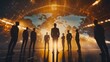 © Arifin Studio - Silhouettes of businessmen standing in front of a glowing world map, symbolizing global business and teamwork.
