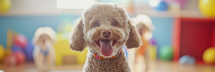 Sticker - A cheerful dog in a playful, colorful environment, conveying joy and companionship.