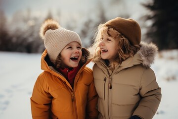 Canvas Print - Laughing outdoors smiling winter.