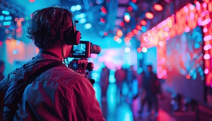 Technology conferences with innovative product launches, dynamic and futuristic, Urban, Cool tones, Photograph, Tech showcase