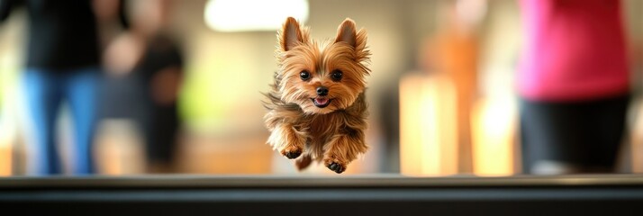 Sticker - A small dog joyfully leaps in a playful environment, showcasing energy and happiness.