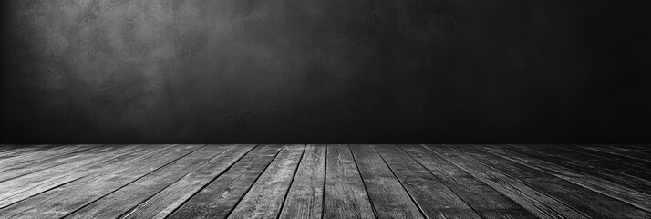 Poster - Dark Room with Black Background and Wooden Floor