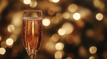 Wall Mural - A sparkling glass of champagne against a blurred festive background.