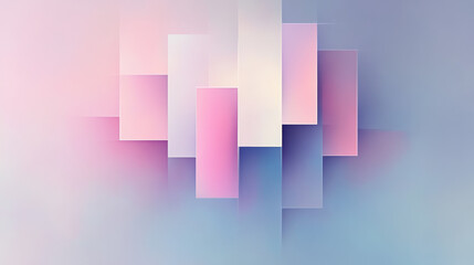 Wall Mural - Abstract geometric design featuring overlapping pastel pink, blue, and white squares on a blurred background.