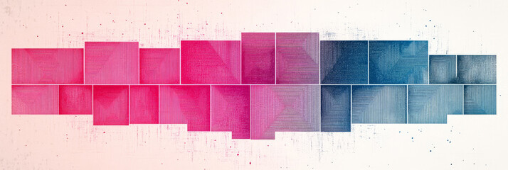 Canvas Print - Abstract digital art with a gradient of pink and blue squares.