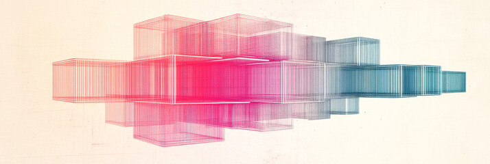 Wall Mural - Abstract geometric shapes in pink and blue against a white background.