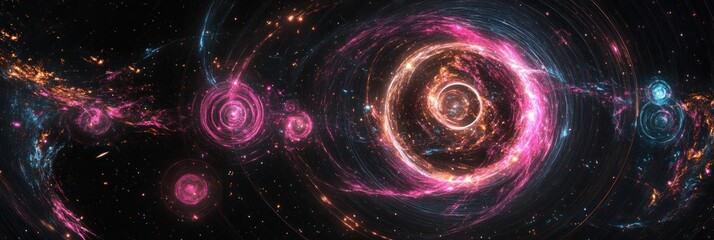 Wall Mural - a vibrant cosmic scene featuring swirling galaxies and colorful celestial bodies.