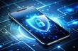 © hapsuwanArt - Secure smartphones with encryption and virtual shields, protecting personal information and defending against cyber threats through advanced mobile security measures on digital interfaces.