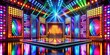 © sanom - Lively and colorful game show backdrop filled with bright lights and dynamic patterns, creating an exhilarating visual experience that captivates and energizes the audience.