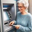 © customer solution - Photo of an old woman taking money from an ATM