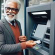 © customer solution - Photo of old man taking money from ATM