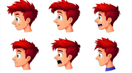 Sticker - Cartoon illustration of a young man's face with different expressions.