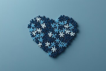 Heart shape made of interlocking puzzle pieces, symbolizing unity and connection, 3D illustration