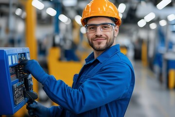 Worker operating machinery in a modern industrial setting.