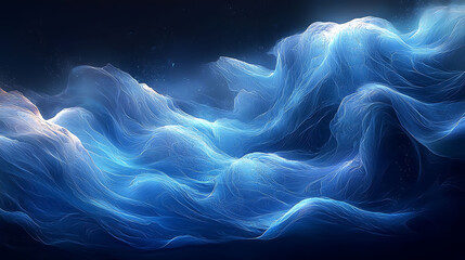 Leinwandbilder - Abstract blue and white glowing waves and lines with a dark background.