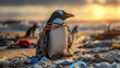 © Art of Ngu - Poor penguin in net with various garbage representing concept of environmental pollution