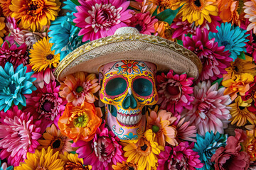 Beautiful greeting card with bright holiday composition for happy to joy celebrate dia de muertos