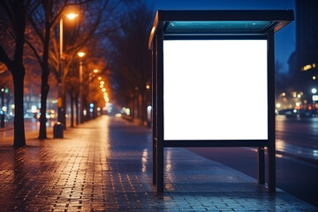 Poster - Bus Stop With White Billboard. Mock-up, copy space