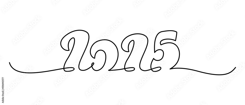 2025 decorative lettering. Continuous line drawing text for New Year ...