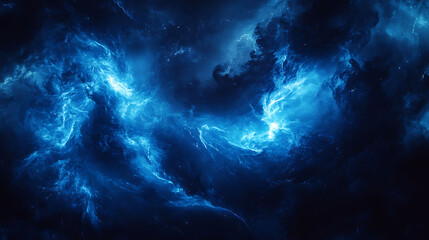 abstract blue and black swirling nebula with stars.