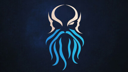 Sticker - A stylized blue and white face with a long beard and a fierce expression, set against a dark blue background.