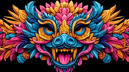  Vibrant and intricate mask design featuring bold colors and floral elements, perfect for cultural celebrations.