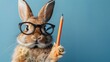 © Thares2020 - Witty Rabbit with Glasses and Carrot Pencil Prepares to Take Notes