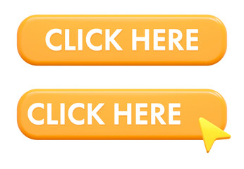 Aufkleber - 3d yellow click here button click icon. Stock vector illustration on isolated background.
