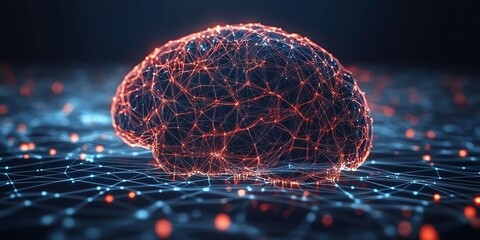 Aufkleber - 3D rendering of a glowing human brain, representing the concept of artificial intelligence or neural networks.