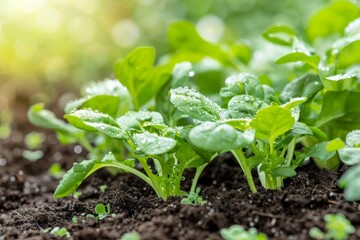 Salad growing in a soil. AI generative