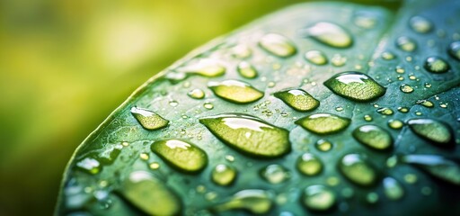Poster - Close-up of morning dew drops sparkling on a vibrant green leaf, capturing the beauty and freshness of nature