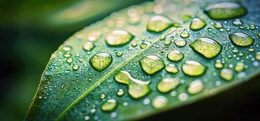 Aufkleber - Crystal clear water drops glisten on a vibrant green leaf, showcasing the beauty of nature's details