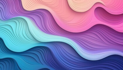 Colorful abstract gradient background wavy pastel rainbow colors, blue, pink, purple, multi color layered paper wave texture