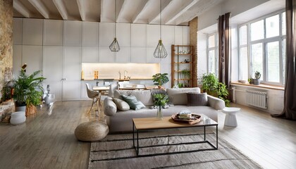 Modern interior design, light loft style. Living room