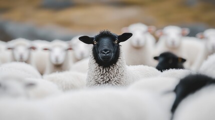 Poster - A group of sheep standing close to each other in a field, possibly during grazing.