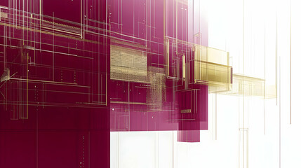 Wall Mural - abstract geometric background with intersecting lines in burgundy and gold hues