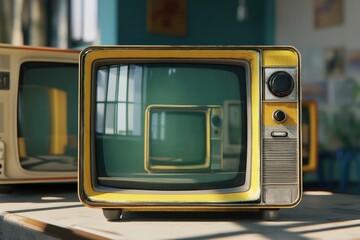 Aufkleber - Two vintage televisions sit on a table, showing a glimpse of the past.